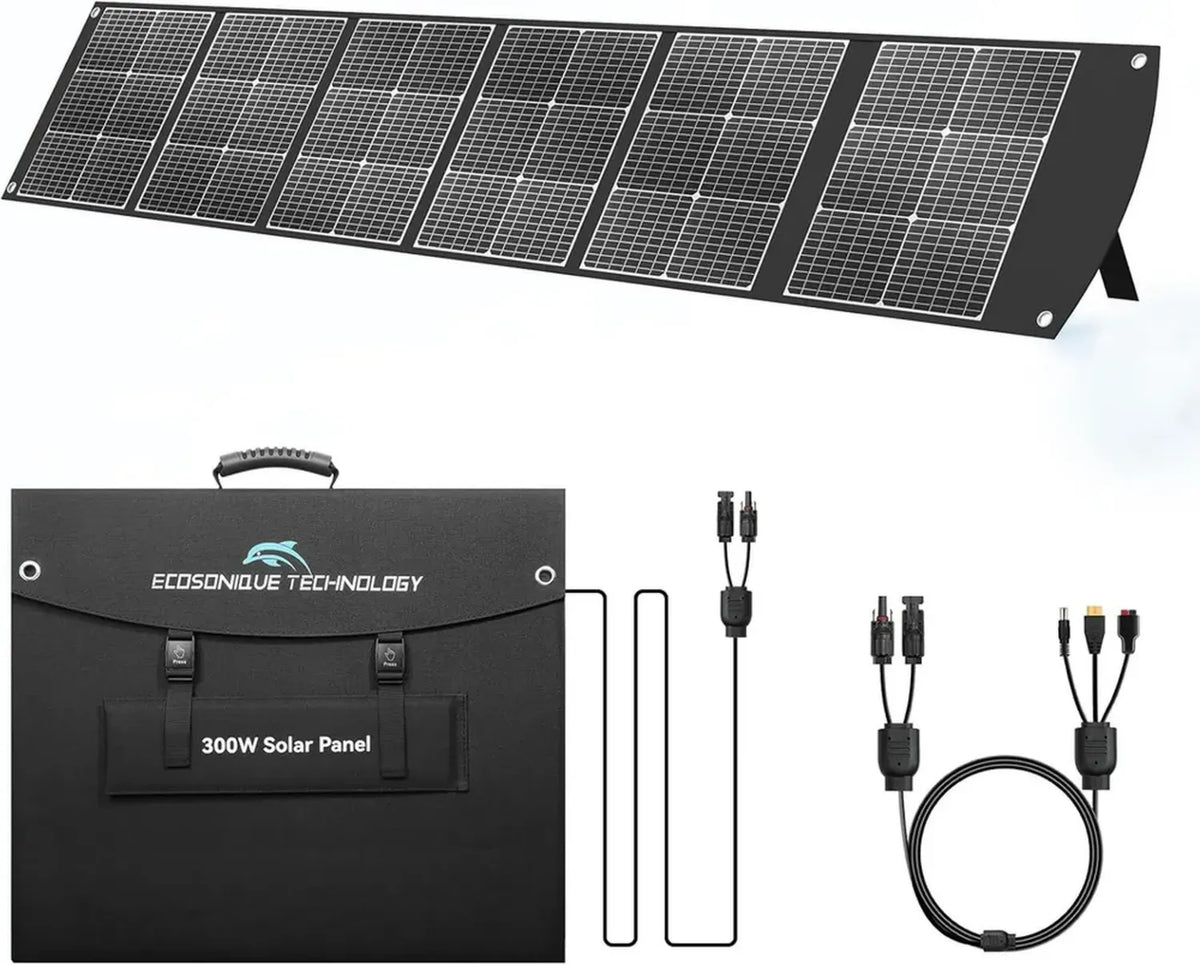 Ecosonique - Pannello Solare Portatile 300W con Valigia Pieghevole e Cavalletti, Compatibile con la Maggior Parte delle Centrali Elettriche