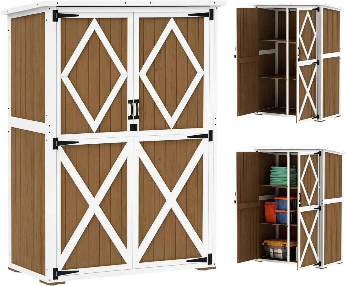 Outsunny Casetta da Giardino con Spazio di Stoccaggio e Struttura Solida, Porta Doppia con Serratura, Legno di Abete Resistente, Misure 116.5x57x167 cm, Colori Naturali