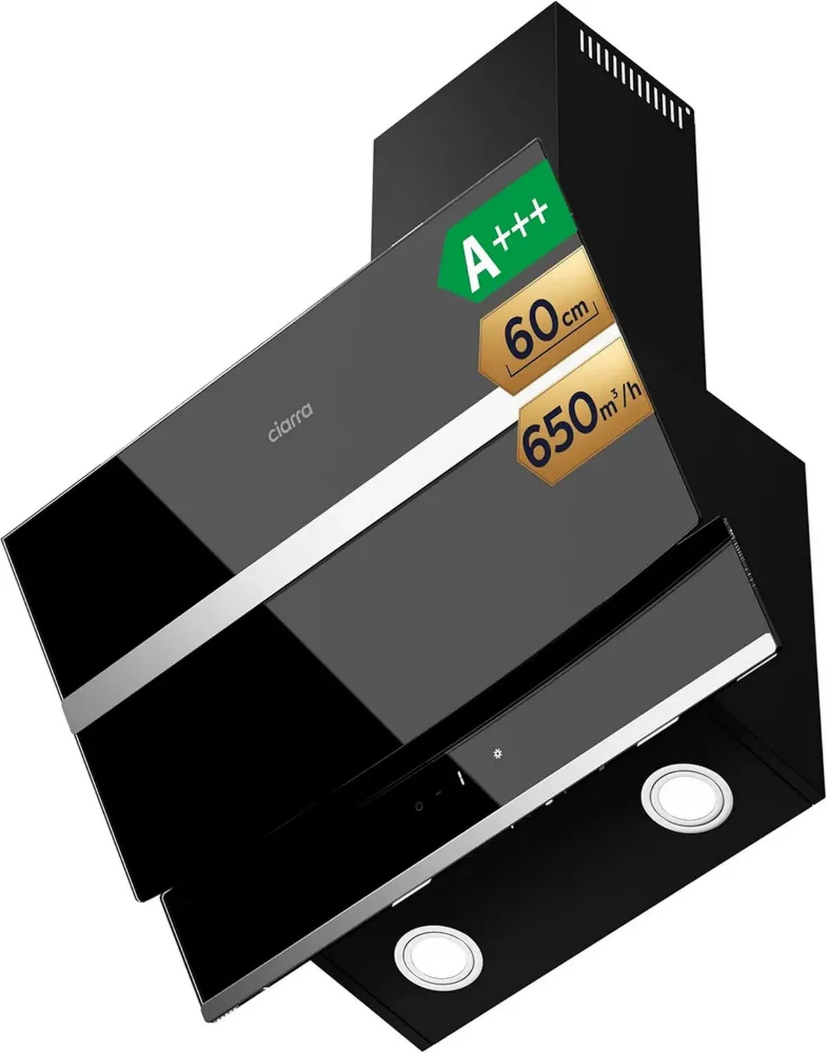 CIARRA Cappa Aspirante 60cm 750 m³/h Acciaio Inox, Classe A, Funzione Scarico e Ricircolo, Pannello Touch, LED