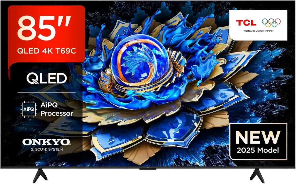 TCL 85' QLED 4K HDR Smart TV con Dolby Vision e Atmos, Google TV, Audio Onkyo 2.1, Compatibile con Assistente Google e Alexa