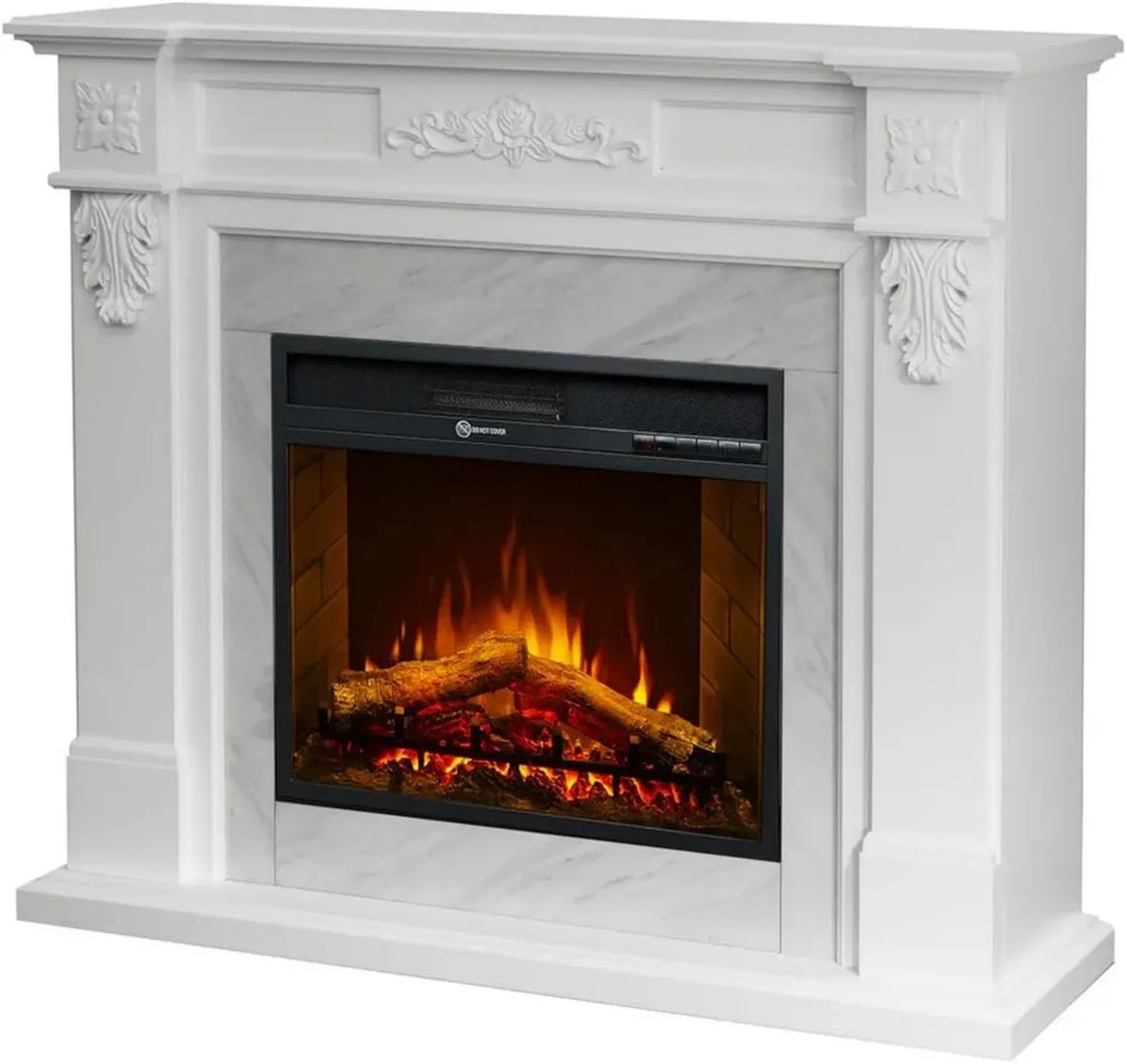 Caminetto Elettrico da Terra Truman Bianco con Effetto Marmo, Dimensioni 121x38x108 cm