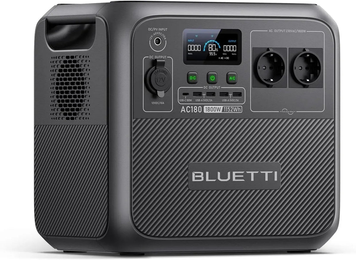 Generatore Solare Portatile BLUETTI AC180, 1152Wh, 1800W con Uscite AC e Ricarica Rapida, Ideale per Campeggio ed Emergenza