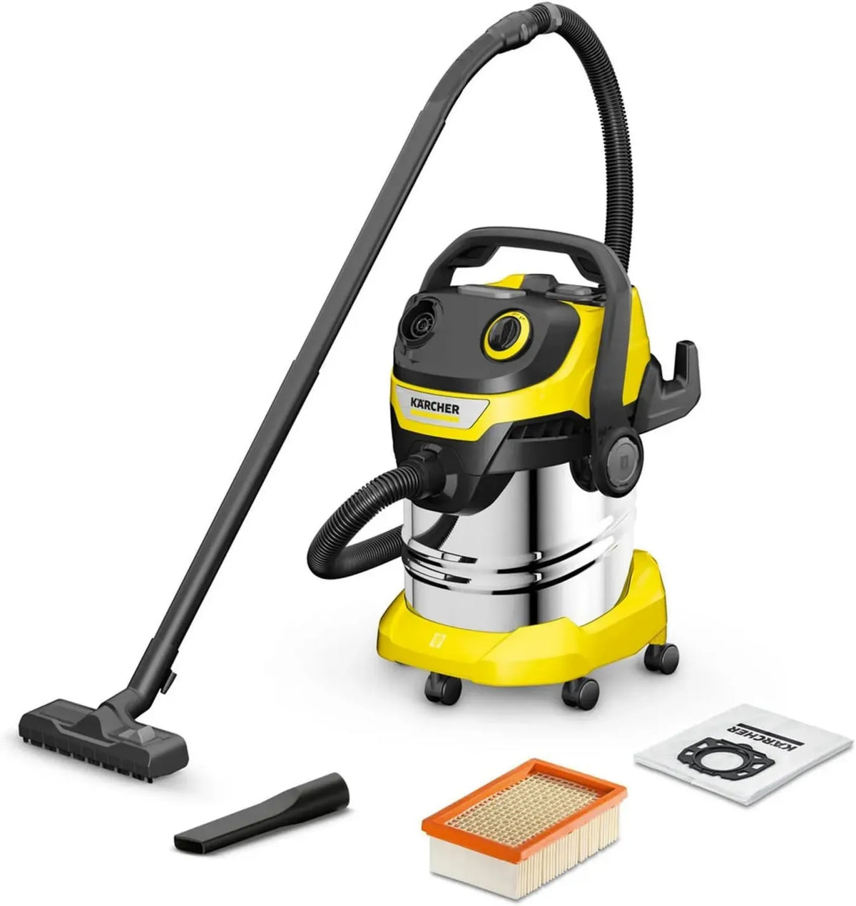 Kärcher Aspiratore Multiuso WD 5 S V-25/5/22, 1100W, Serbatoio Inox 25L, Tubo 2,2m, Funzione Soffiante, Filtro in Vello, Pulizia Automatica