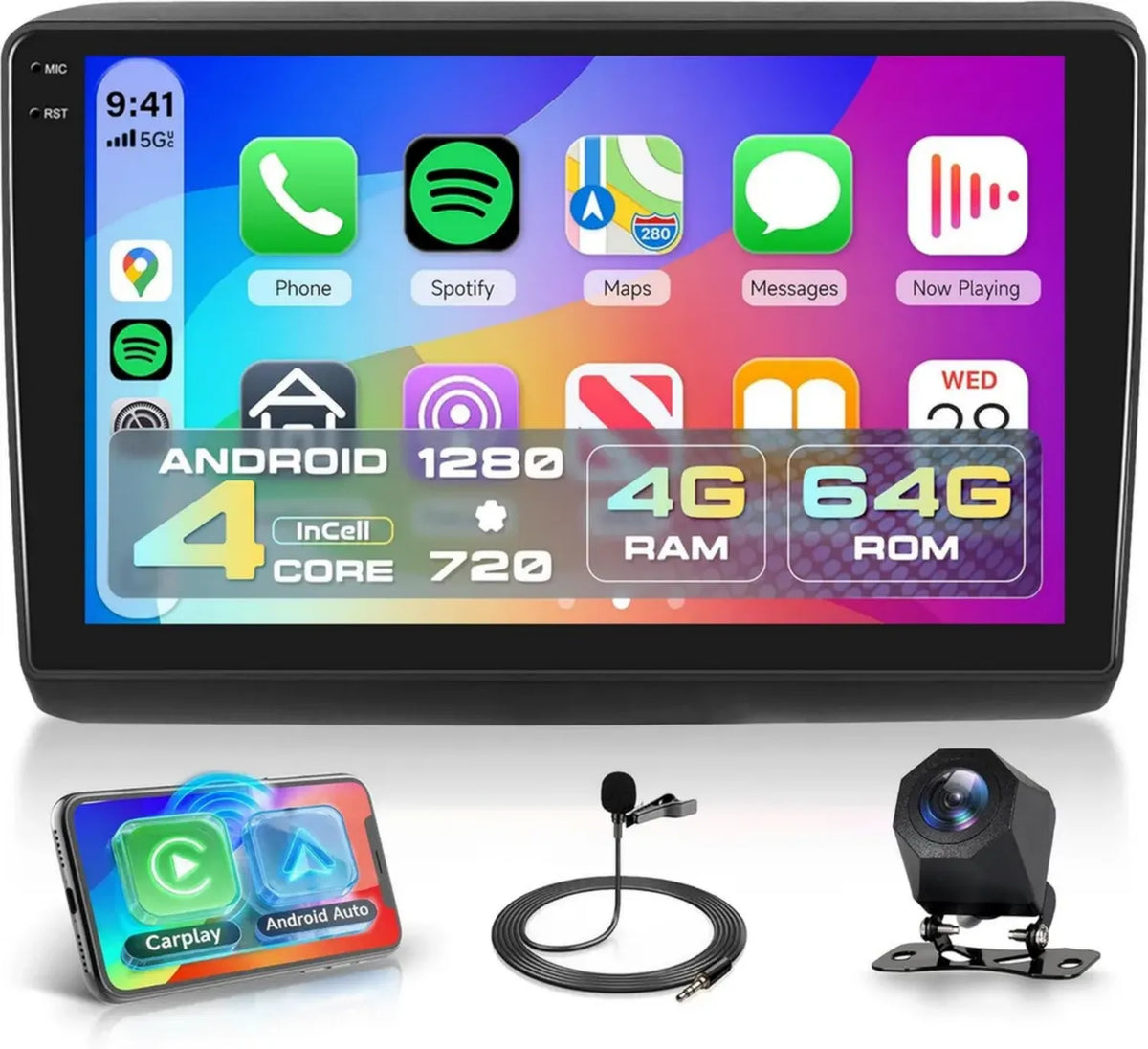Autoradio Android 9'' per FIAT Ducato 2011-2022, Carplay Senza Fili e Android Auto, GPS con WiFi e Bluetooth, FM/RDS con Telecamera Posteriore