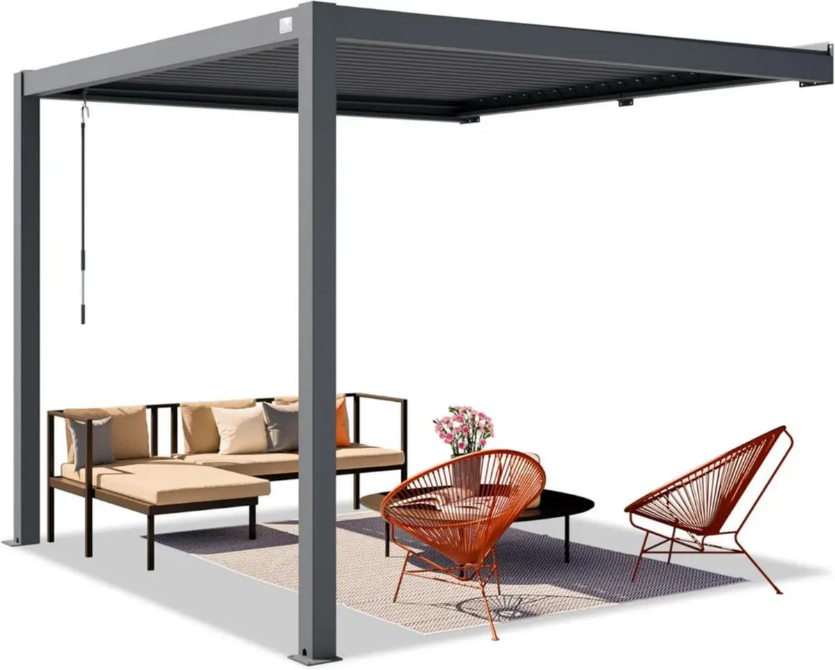 Pergola Addossata 3x3 m in Alluminio con Tetto in Acciaio Antracite