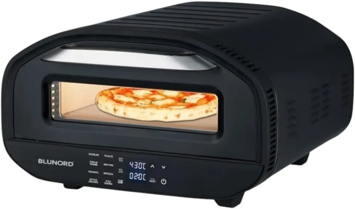 Forno Elettrico per Pizza 1700W con Pietra Refrattaria e Pala - 7 Programmi Touch, Triplo Vetro - Ideale per Pizza Napoletana e Pane