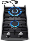 Fornello a Gas 2 Fuochi 30 cm, Bruciatore Wok, Valvole Sicurezza, Vetro Temperato, 5200W