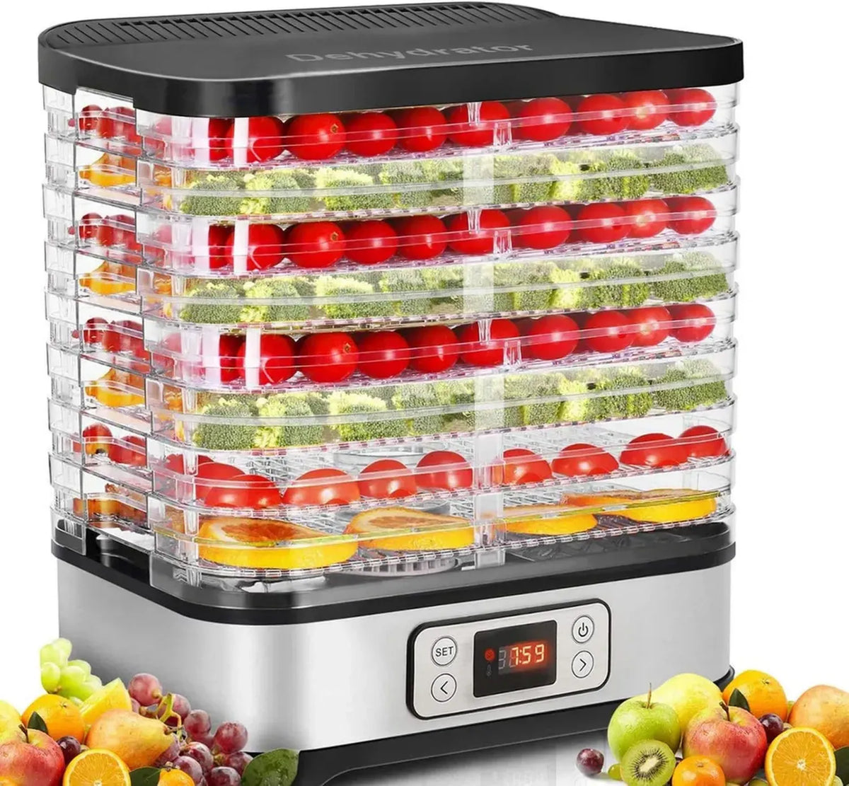 Essiccatore COOCHEER 8 Vassoi, Regolazione Temperatura 35-70°C, Senza BPA, 400W, Ideale per Carne, Frutta e Verdure