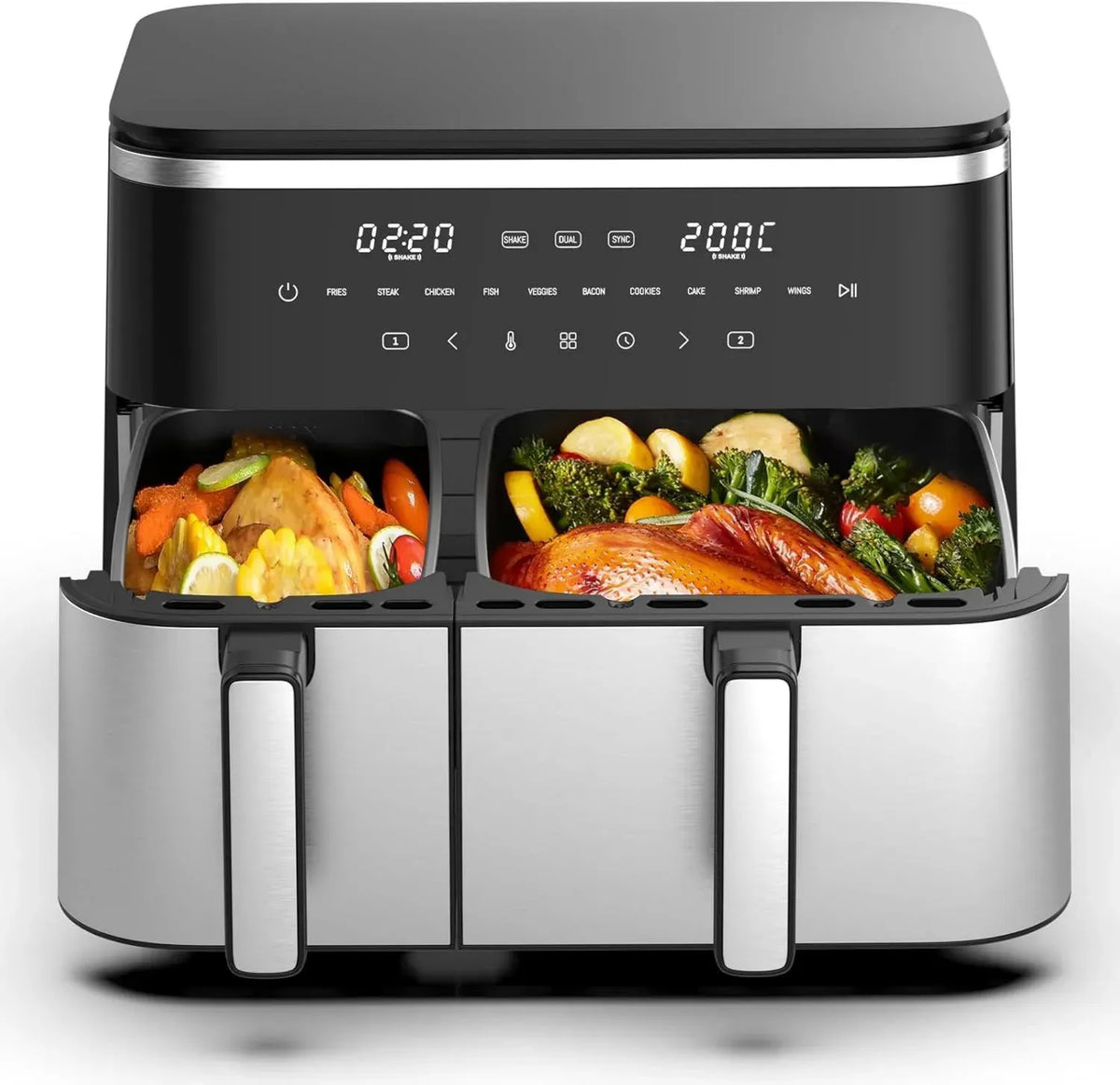 Friggitrice ad Aria XXL 11L con Doppio Cassetto, 10 Programmi, Touch Screen