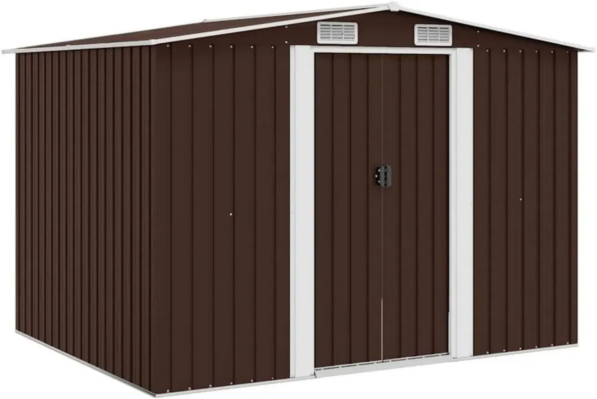 Casetta da Giardino in Acciaio Marrone con Porte Scorrevoli 257x205x178 cm