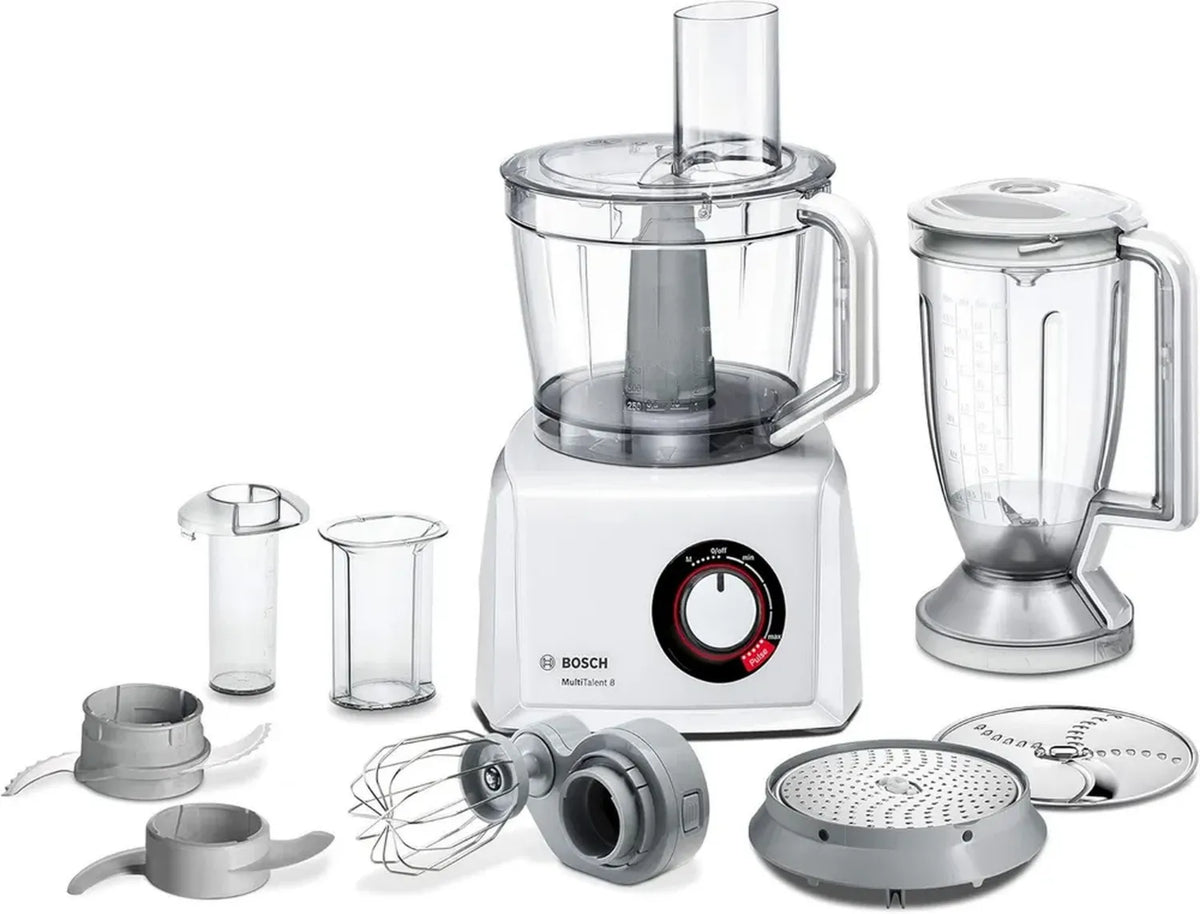 Robot da Cucina Bosch 1000W, 45 Funzioni, Ciotola XXL 3.9L, Frullatore 1.5L, Accessori Multipli, Bianco