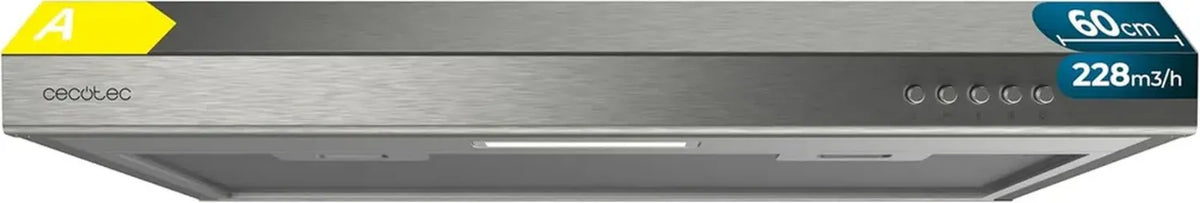 Cappa Aspirante Cecotec Bolero Flux 60 cm Inox, Motore Silenzioso, 3 Velocità, Filtro Lavabile, Classe Energetica A