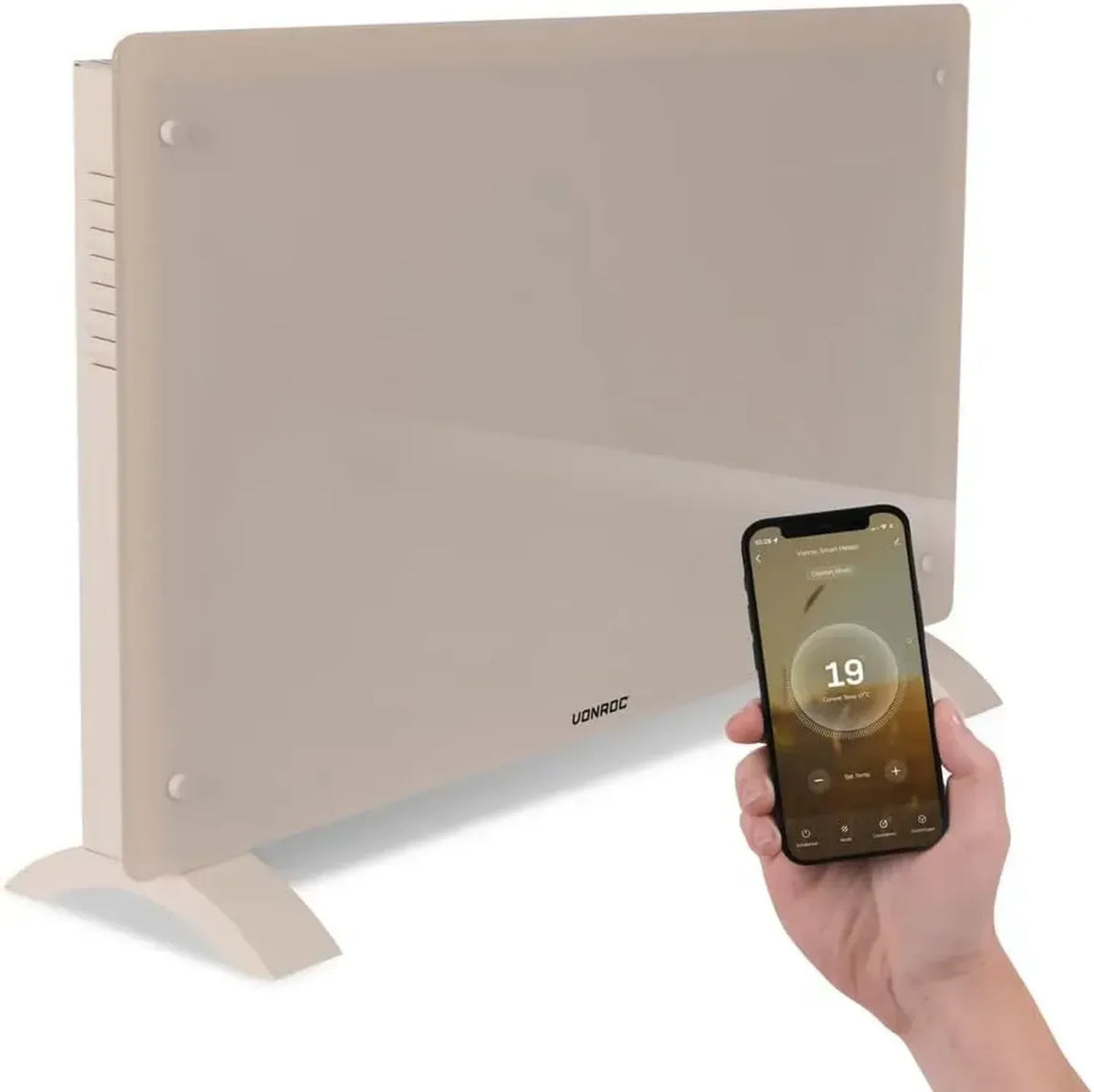 Termoconvettore Elettrico 2000W WiFi Intelligente con Pannello in Vetro, Display LED, App Controllo, Timer e Termostato, 2 Livelli Potenza, IP24, Montaggio Parete o Pavimento