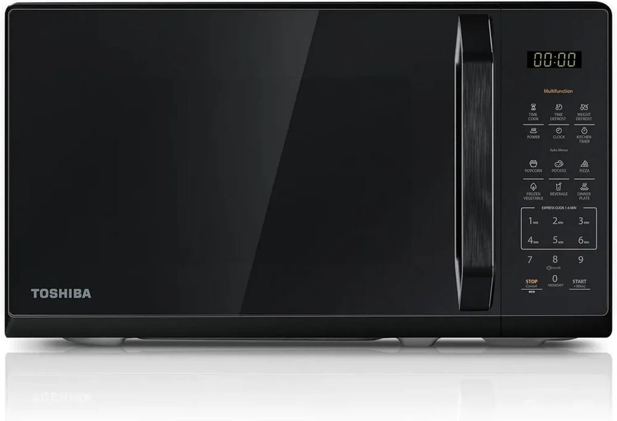 Toshiba Microonde Digitale 20L, 800W, 11 Livelli Potenza, 6 Programmi Automatici, Design Specchio, Display LED, Scongelamento Rapido, Perfetto per Pizza 9'', Nero