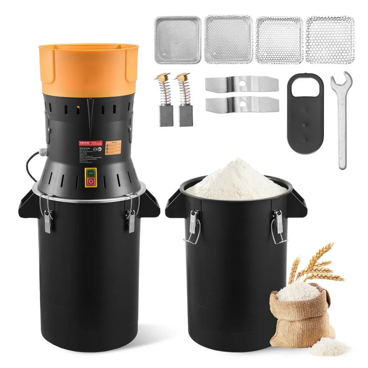 VEVOR Trituratore di Cereali e Spezie da 600W, Capacità 25L con Lame Zincate, Ideale per Chicchi di Caffè e Pepe