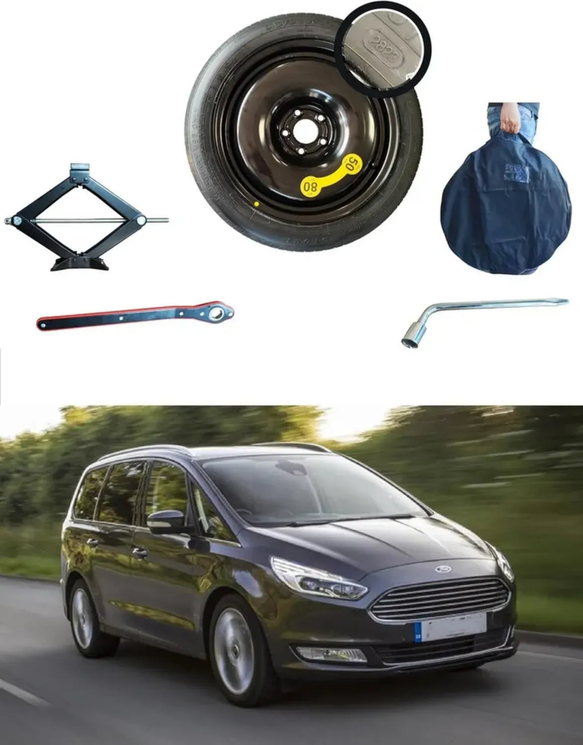 Set Ruotino di Scorta 17' per Ford Galaxy con Cric, Chiave e Borsa