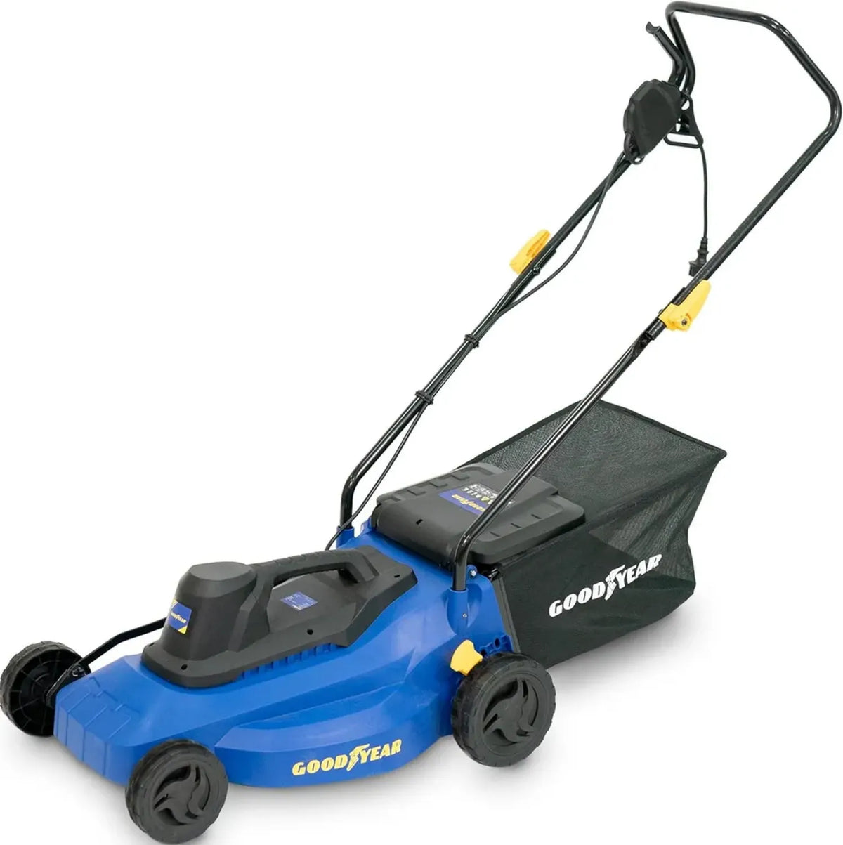 Rasaerba Elettrico Goodyear 1200W, Taglio 32cm, Altezza Regolabile, Sacco 35L, 3300 RPM, Leggero e Compatto