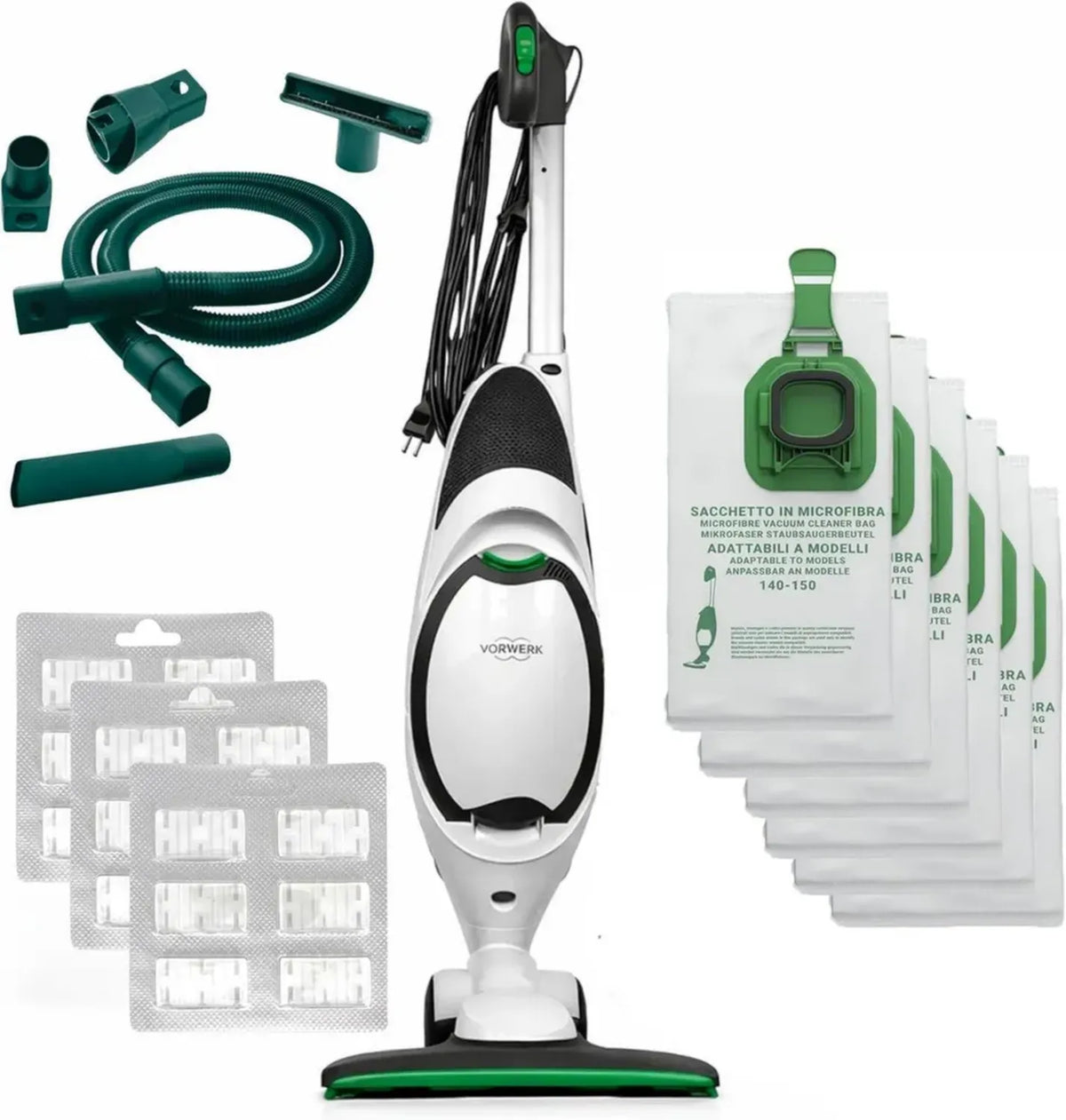 Aspirapolvere Folletto VK150 con Accessori e Sacchetti, Motore Potente e Emissione Ultra Bassa