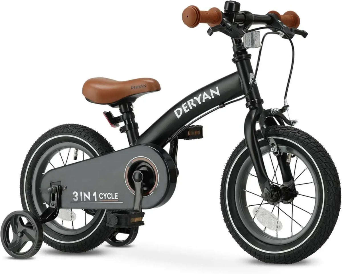 Bicicletta Deryan Bambini Lusso 3 in 1 con Rotelle e Pneumatici, Misure 12-16 Pollici