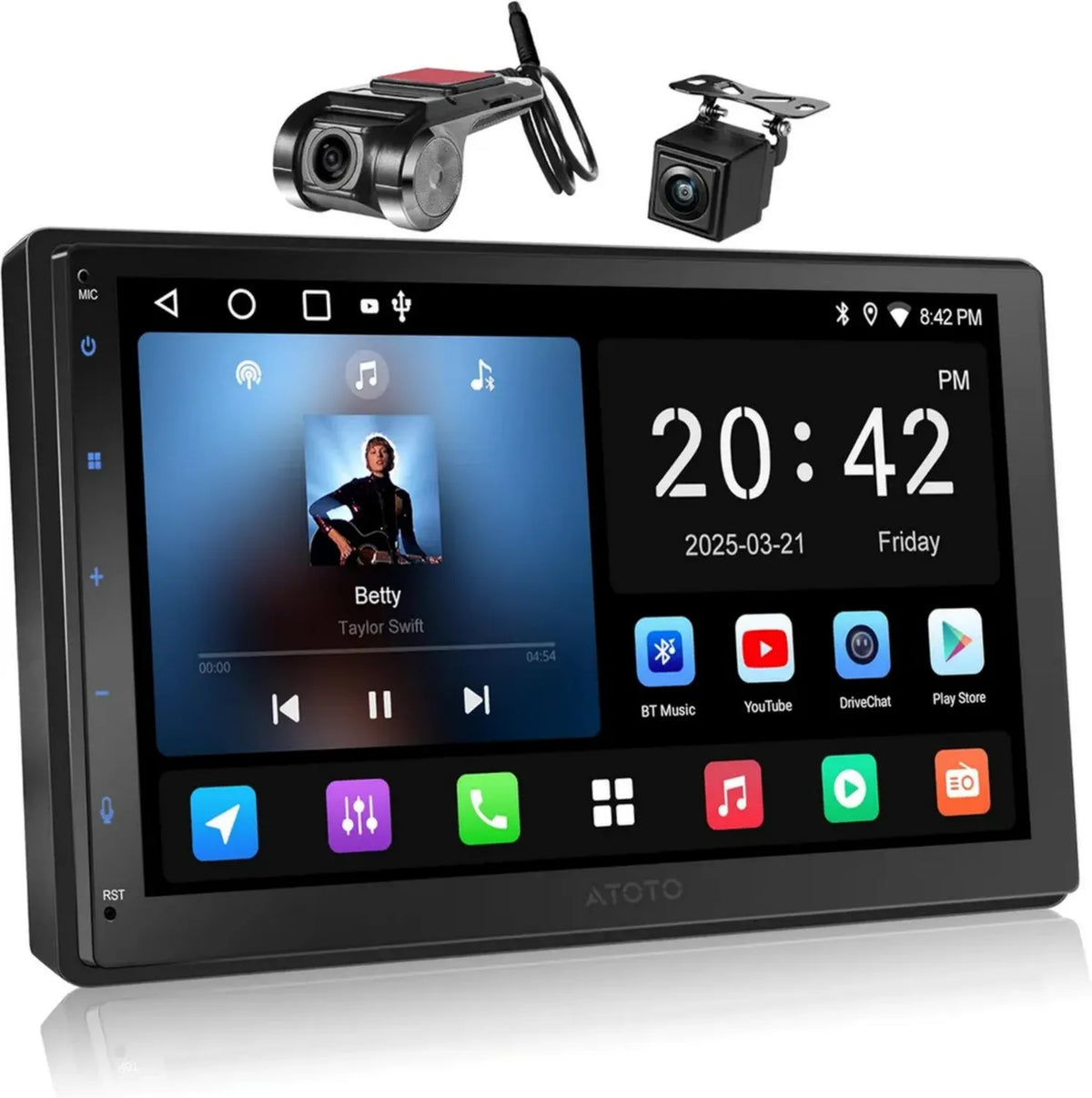 Autoradio ATOTOZONE A5L  Android Doppio Din con CarPlay e Android Auto Senza Fili, Display 7'', Telecamera Posteriore e Dashcam, Navigazione GPS, WiFi/Bluetooth/USB, DSP 24 EQ, 2G