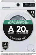 Candy ProWash 300 Lavatrice 9KG, 1400 giri, 16 Programmi, Trattamento Vapore, Motore Inverter Silenzioso, Classe A, Bianco