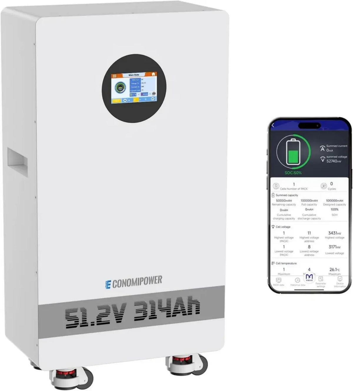 Batteria al Litio LiFePO4 48V 300Ah con BMS 200A, 16KWh, 8000+ Cicli per Sistemi Solari e Camper Off-Grid