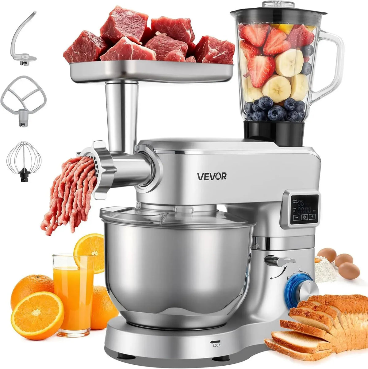 Impastatrice Elettrica VEVOR 1500W con Ciotole 5,7L e 1,5L, 6 Velocità, Frusta e Accessori