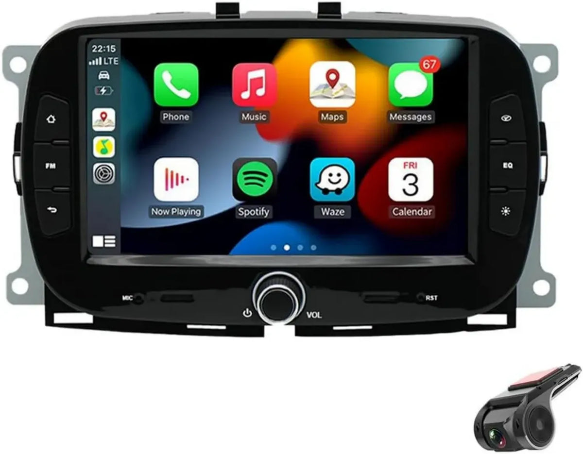 Autoradio Android 11 per Fiat 500 2016-2019, Schermo 7'' 2 DIN Touch con CarPlayer Wireless, Bluetooth, FM, WiFi, GPS, Mirror Link e DVR