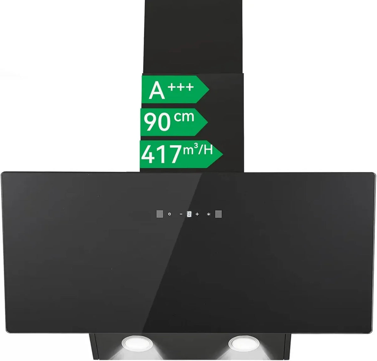 Cappa Aspirante Inclinata 90 cm, Classe A+++, 416 m³/h, Silenziosa 58 dB, Controllo Touch e Gesti, Modalità Scarico e Ricircolo, 2 Filtri a Carboni Attivi