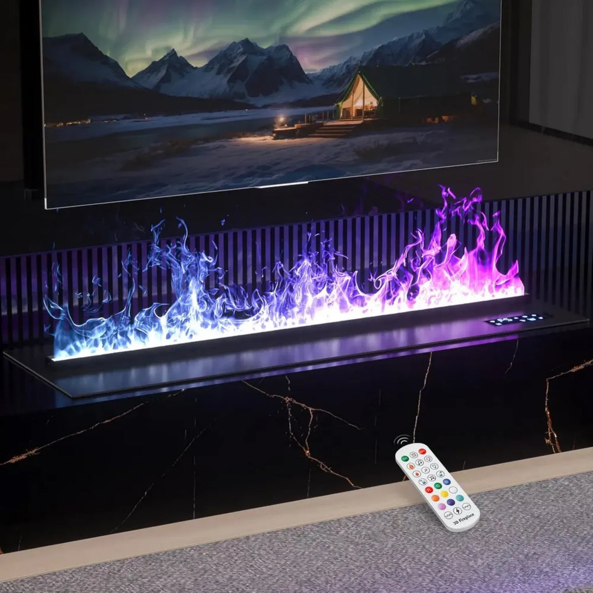 Caminetto Elettrico a Vapore con Controllo App, Fiamma 3D Realistica, 9 Colori, Senza Calore, 180 cm – Sicuro per Soggiorno e Camera