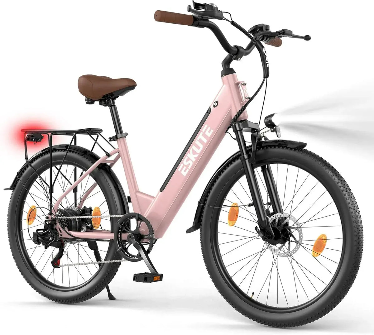 ESKUTE C100 Plus Bicicletta Elettrica 250W, Ruote 26 Pollici, Batteria 36V 13Ah Rimovibile, Velocità 25 km/h, 7 Marce, Display LCD