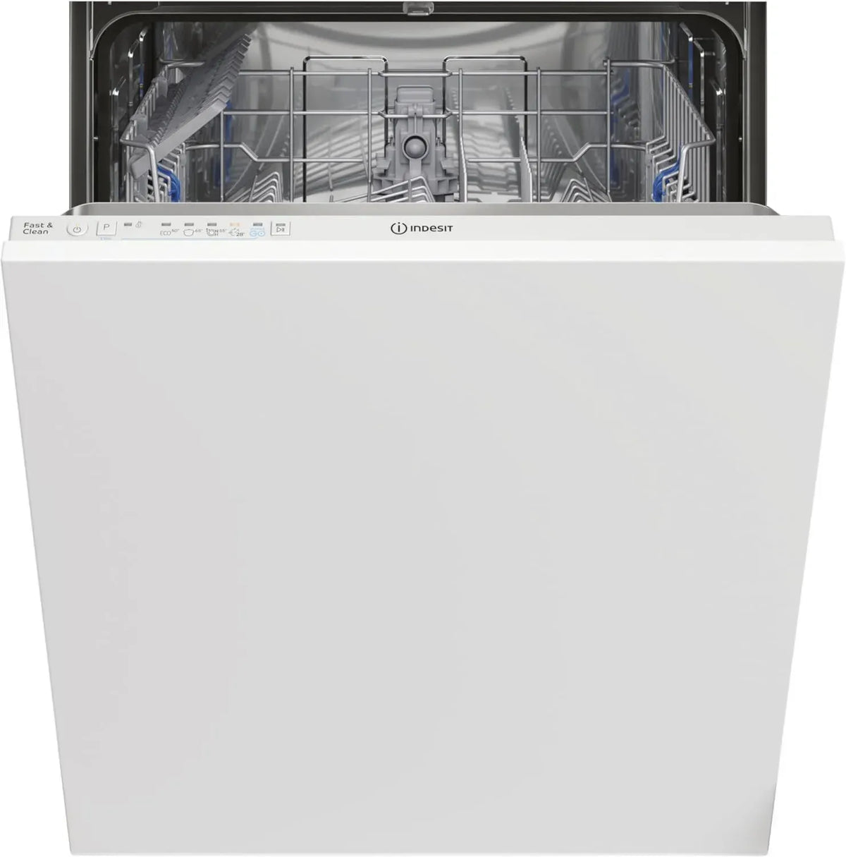Indesit Lavastoviglie Integrata 60 cm, Silenziosa 49 dBA, 14 Coperti, 5 Programmi Rapidi, Lavaggio Veloce 28 Min, Push&Go, Acciaio Inox, Classe Energetica E