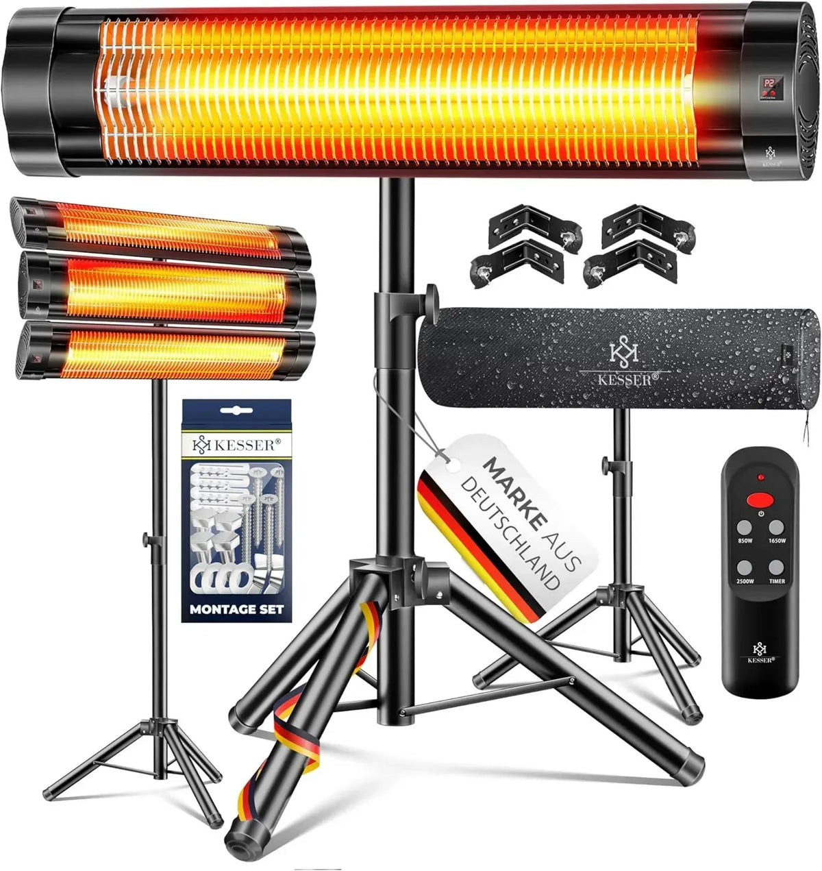 Kesser® Stufa Infrarossi 2500W con Telecomando, Protezione e Supporto Regolabile per Terrazza e Esterni