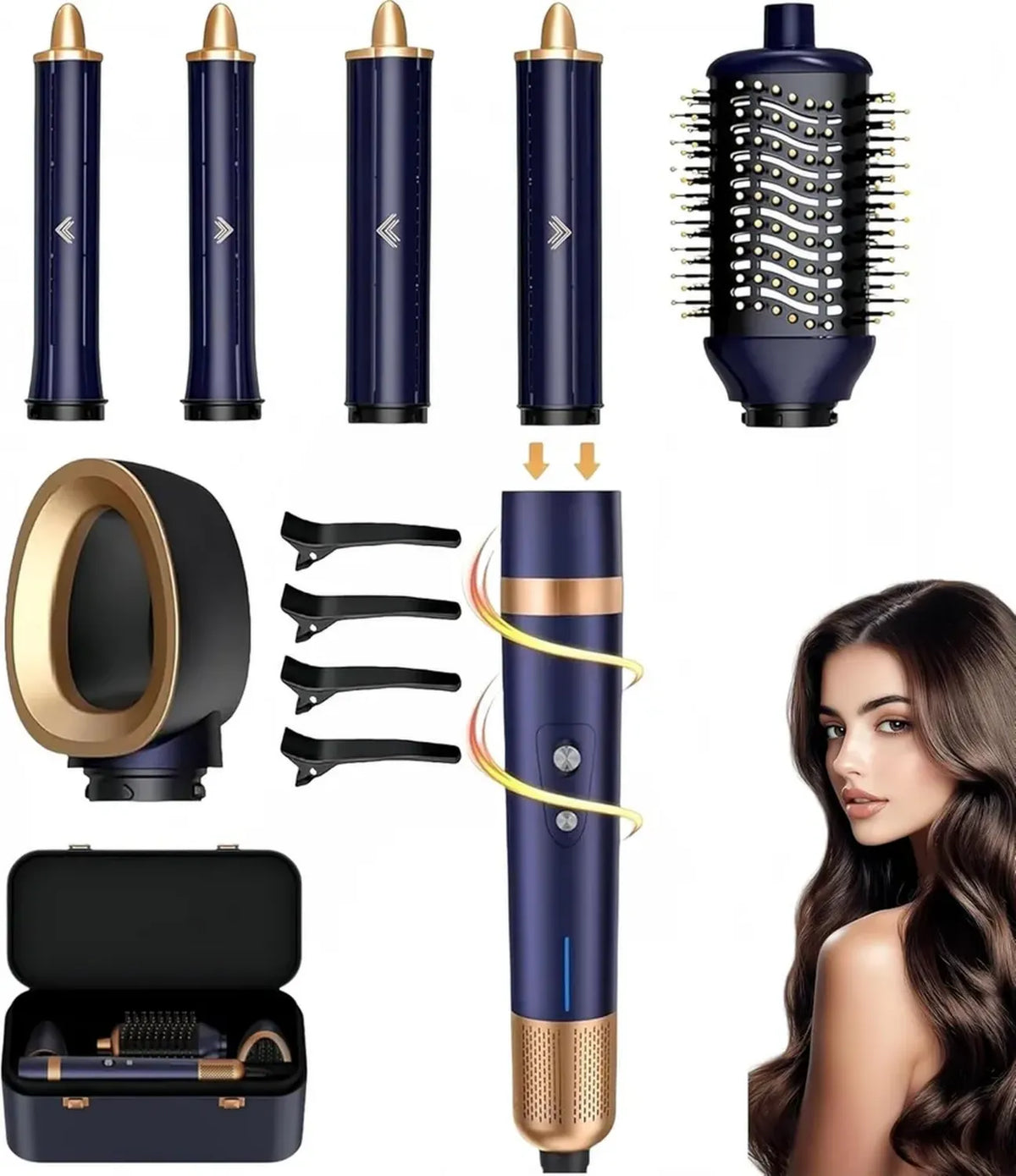 Styler Multifunzione 6 in 1 con Asciugacapelli e Spazzola Ionica, Ideale per Capelli Ricci, Lisci o Voluminosi (Blu)